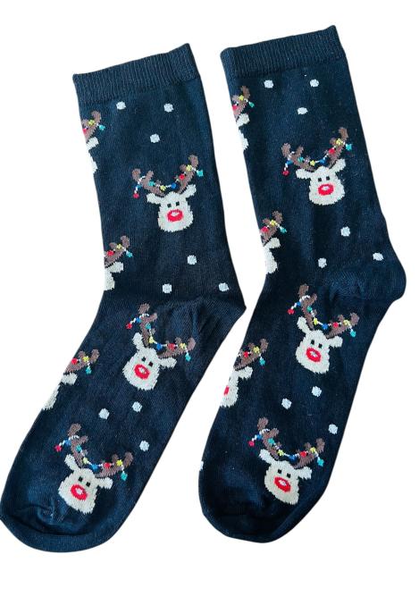 Sosete de Craciun Barbatesti 3/set,Imprimeu Cap de ren,Engros